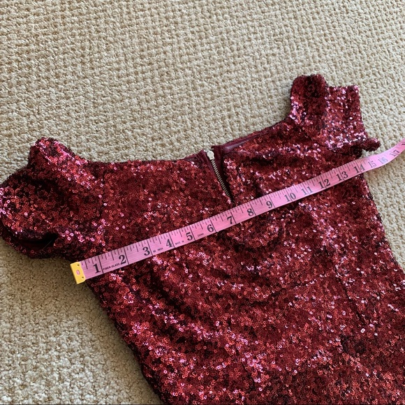 ASOS TFNC Bardot Dress Sequin Burgundy - Picture 7 of 14